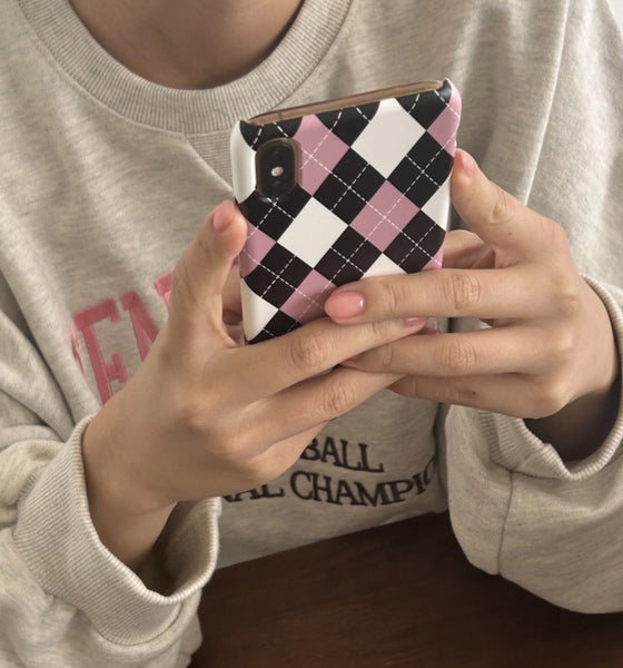 [second boutique] Black Pink Argyle Pattern Hard Phone Case