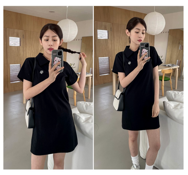 [muahmuah] Logo Open Collar Short-sleeved Dress