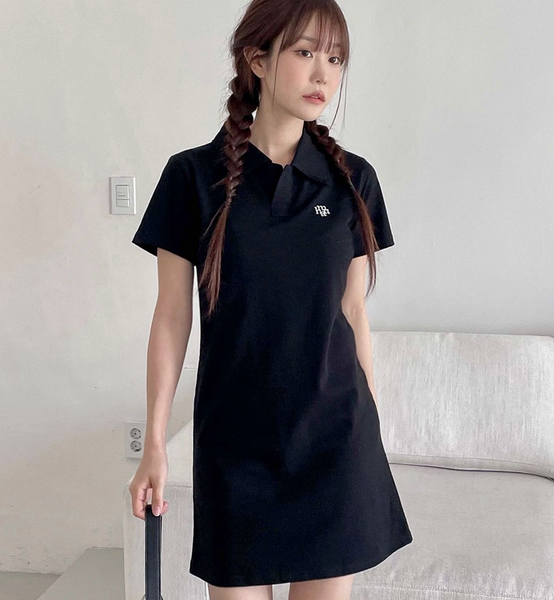 [muahmuah] Logo Open Collar Short-sleeved Dress