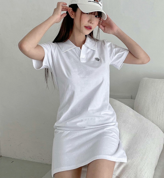 [muahmuah] Logo Open Collar Short-sleeved Dress