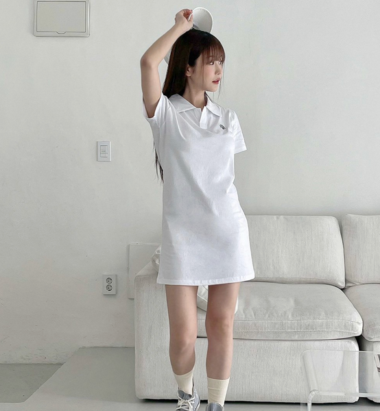 [muahmuah] Logo Open Collar Short-sleeved Dress