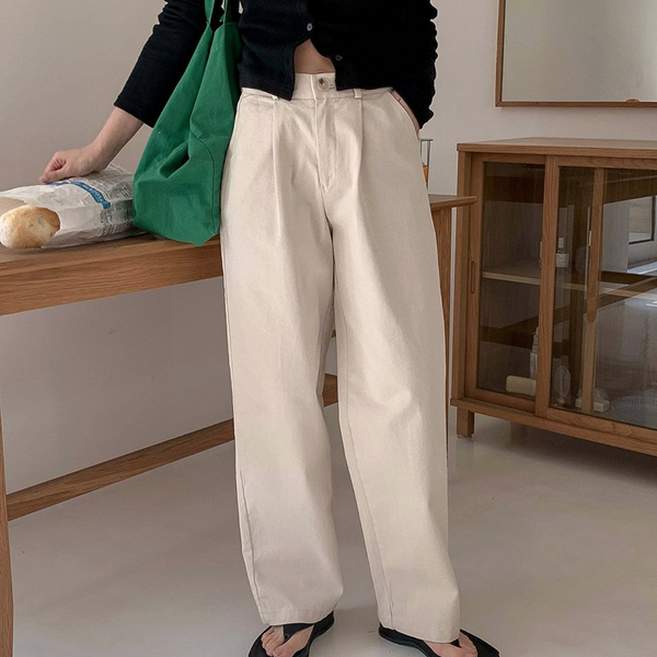 [muahmuah] Wide Cotton Pintuck Pants