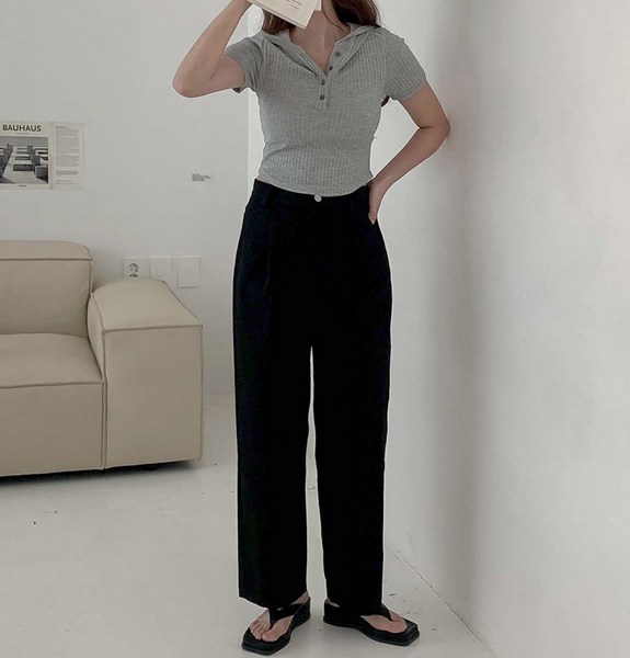 [muahmuah] Wide Cotton Pintuck Pants