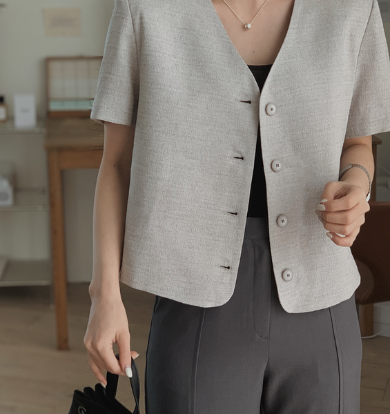 [SLOWAND] # SLOWMADE Tone Oat Grey Jacket and Mini Skirt Set-up