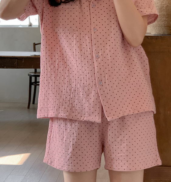 [Juuneedu] Caramel Dot Short-Sleeved Pyjama Set