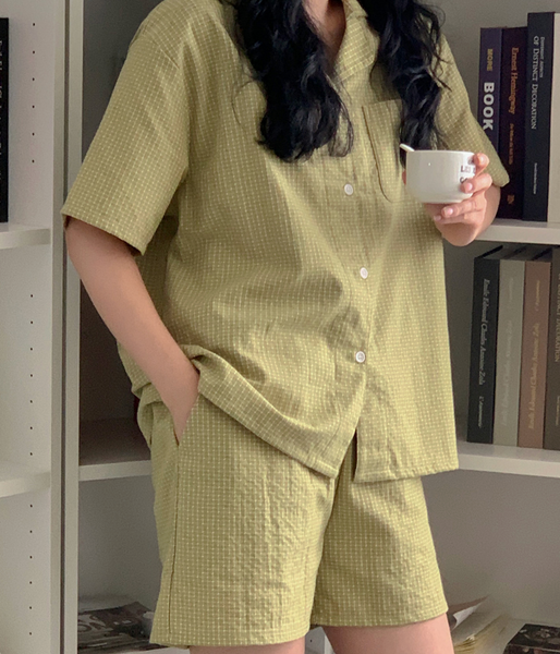 [Juuneedu] Basket Checkered Short-Sleeved Pyjama Set