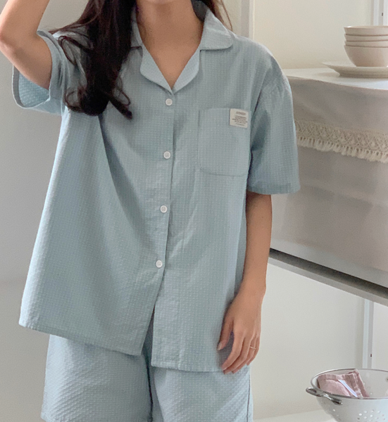 [Juuneedu] Basket Checkered Short-Sleeved Pyjama Set
