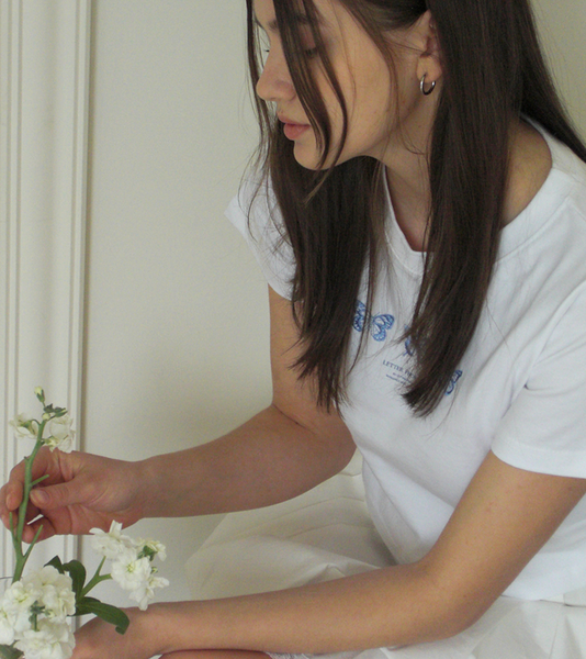 [Letter from Moon] Triple Butterfly Crop Short Sleeve T-shirts (White & Blue)