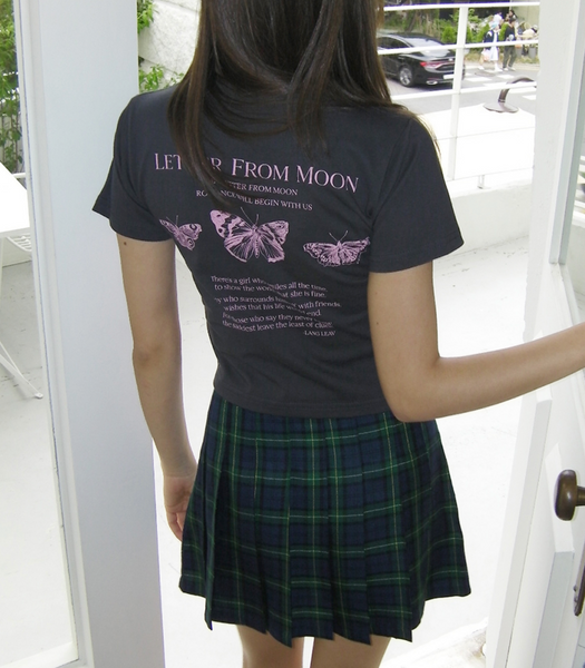 [Letter from Moon] Triple Butterfly Crop Short Sleeve T-shirts (Charcoal)