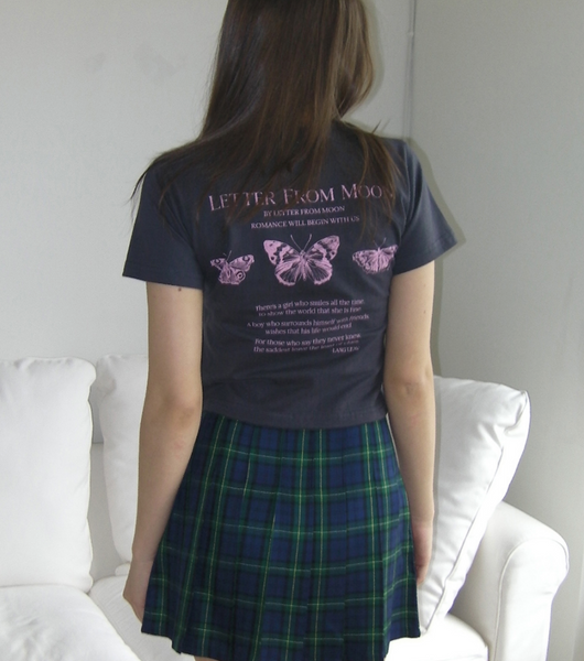 [Letter from Moon] Triple Butterfly Crop Short Sleeve T-shirts (Charcoal)