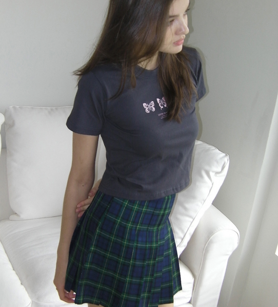 [Letter from Moon] Triple Butterfly Crop Short Sleeve T-shirts (Charcoal)