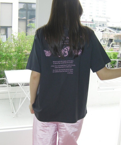 [Letter from Moon] Triple Butterfly Over-fit Short Sleeve T-shirts (Charcoal)