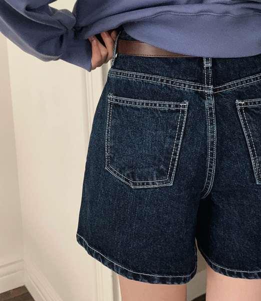 [SLOWAND] # SLOWMADE Clean Fit Dark Denim Shorts