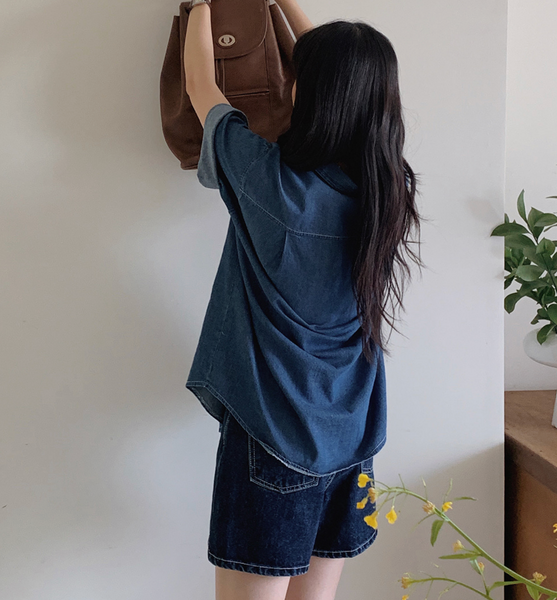 [SLOWAND] # SLOWMADE Clean Fit Dark Denim Shorts