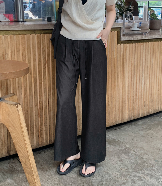 [SLOWAND] # SLOWMADE Like Black Blue Strap Slacks