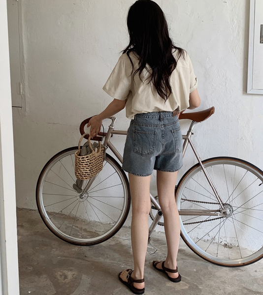 [SLOWAND] # SLOWMADE Ash Real Grey Denim Shorts