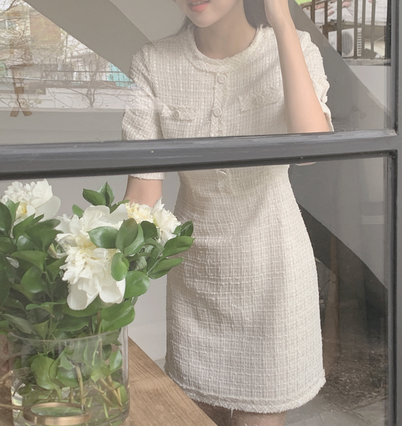 [EVERY MORNING] Blanc Tweed Mini Dress