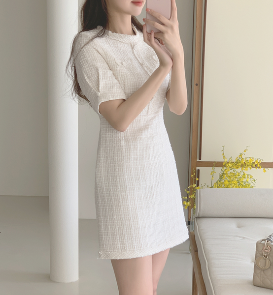 [EVERY MORNING] Blanc Tweed Mini Dress