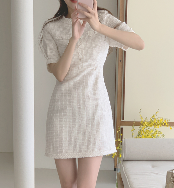 [EVERY MORNING] Blanc Tweed Mini Dress