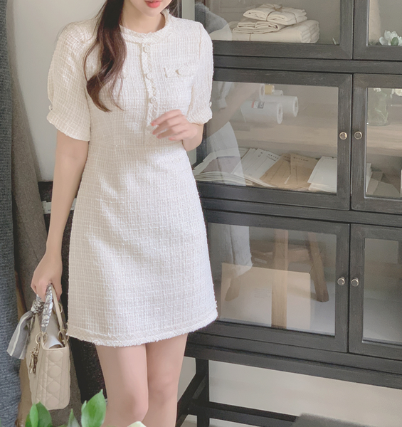 [EVERY MORNING] Blanc Tweed Mini Dress