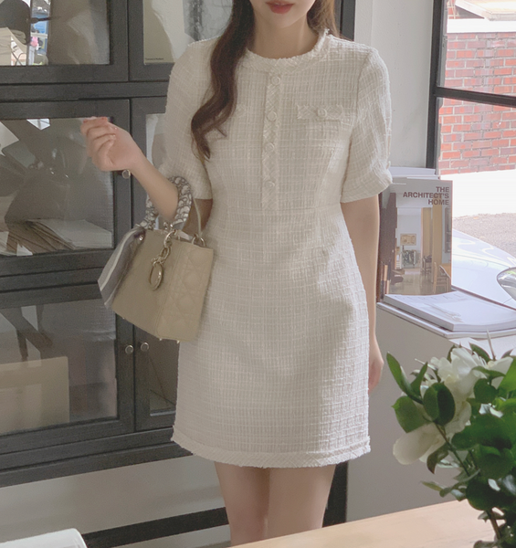 [EVERY MORNING] Blanc Tweed Mini Dress