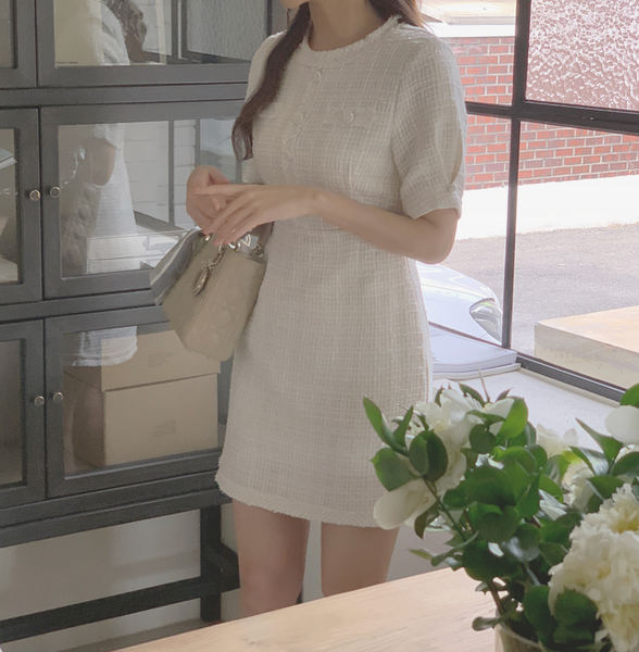 [EVERY MORNING] Blanc Tweed Mini Dress