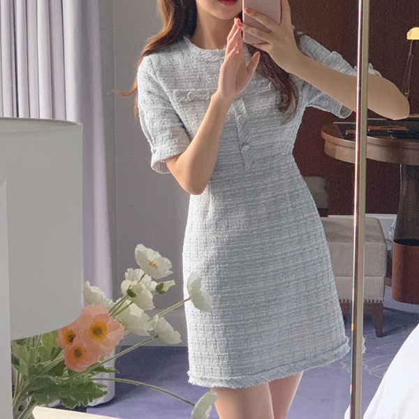 [EVERY MORNING] Blanc Tweed Mini Dress