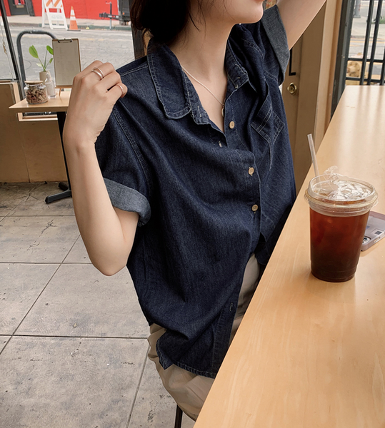 [SLOWAND] Vintage Dark Denim Shirt