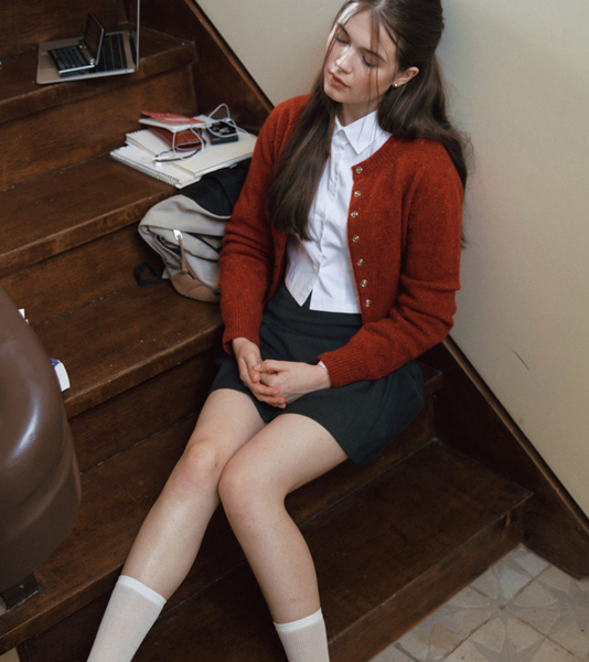 [Letter from Moon] Cony Dust Fine Wool Cardigan (Red/ Grey)