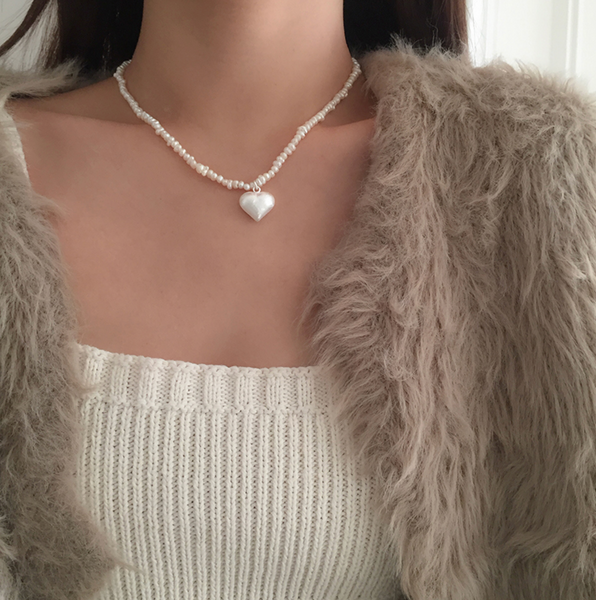 [moat] Matt Heart Pearl Necklace (silver925)