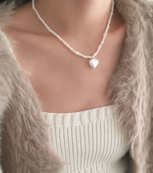 [moat] Matt Heart Pearl Necklace (silver925)