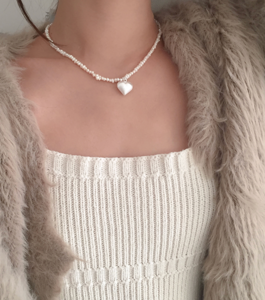 [moat] Matt Heart Pearl Necklace (silver925)