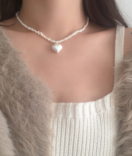 [moat] Matt Heart Pearl Necklace (silver925)