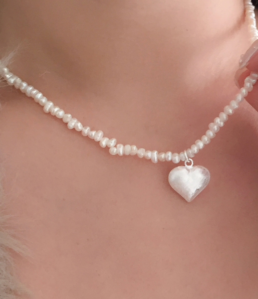 [moat] Matt Heart Pearl Necklace (silver925)