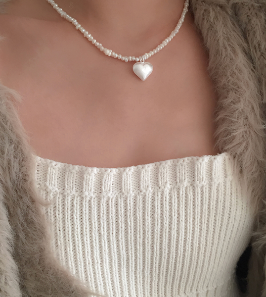 [moat] Matt Heart Pearl Necklace (silver925)