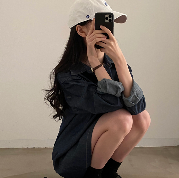 [CREAM CHEESE] Dark Denim Shirt Dress