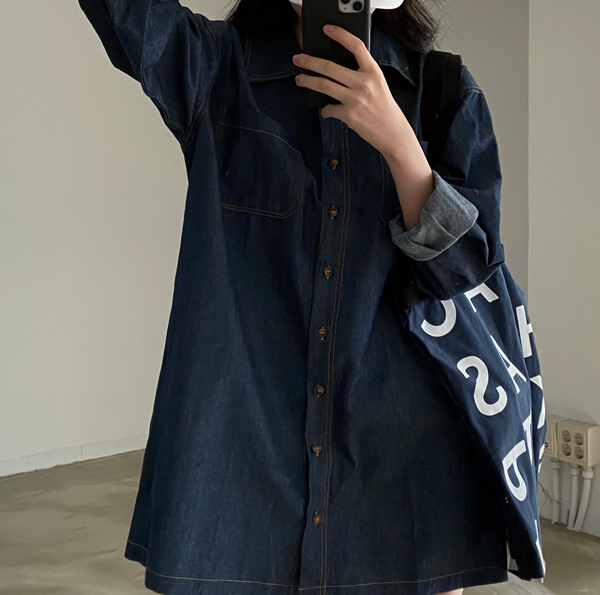 [CREAM CHEESE] Dark Denim Shirt Dress