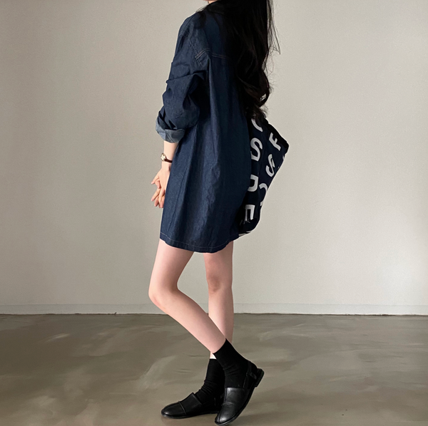 [CREAM CHEESE] Dark Denim Shirt Dress