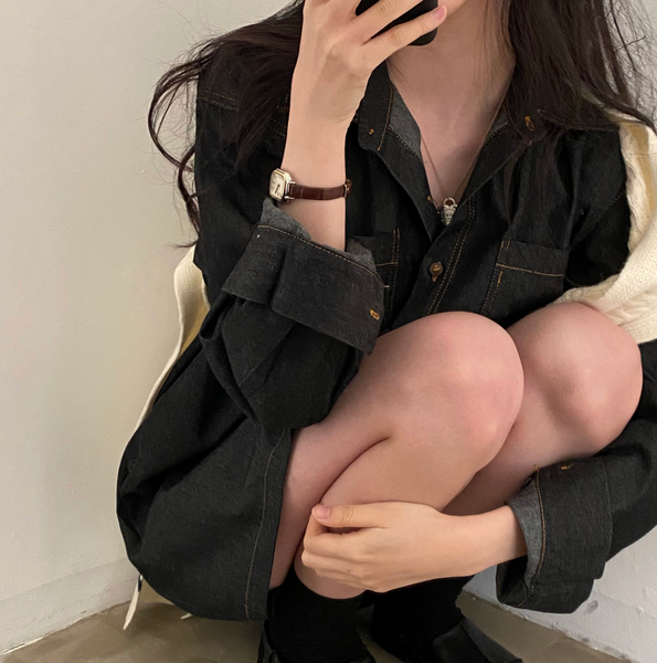 [CREAM CHEESE] Dark Denim Shirt Dress