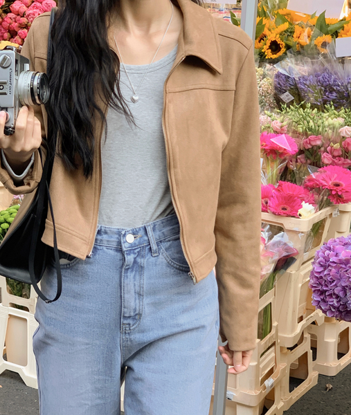 [SHOPPERLAND] Autumn Suede Crop Jacket