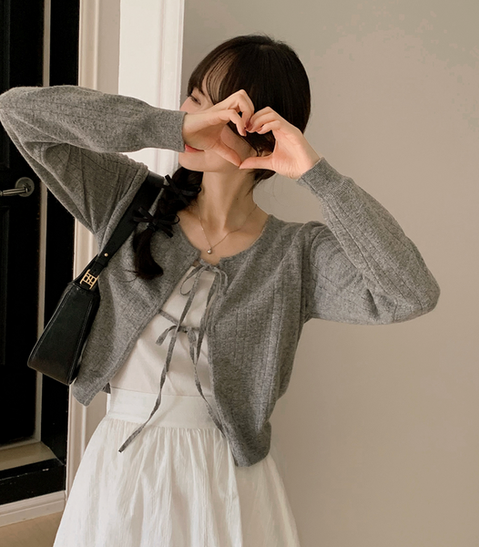 [SHOPPERLAND] Layered Ribbon Wool Cashmere Knit Cardigan