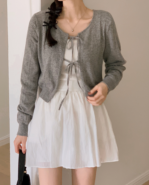 [SHOPPERLAND] Layered Ribbon Wool Cashmere Knit Cardigan