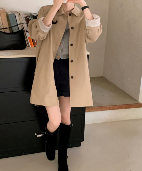 [SHOPPERLAND] French Single Half Trench Coat