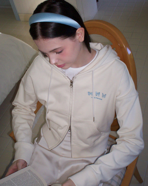 [Letter from Moon] Triple Butterfly Embroidered Two-way Hood Zip up (4Colour)