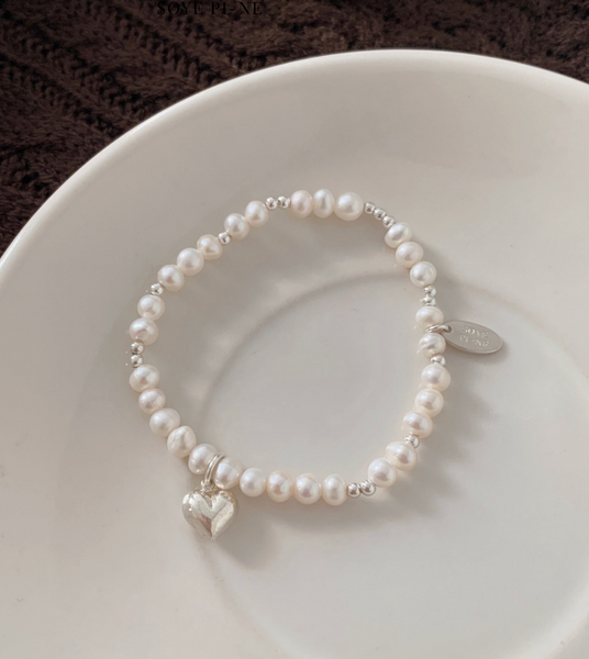 [SOYE PI-NE] Latte Freshwater Pearl Heart Bracelet