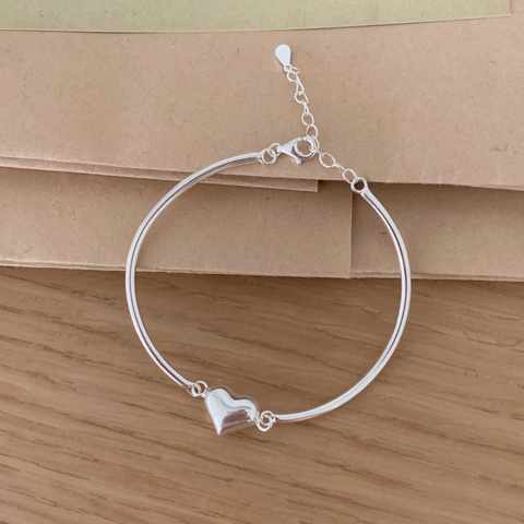 [SOYE PI-NE] Charming Heart Silver Bangle Bracelet