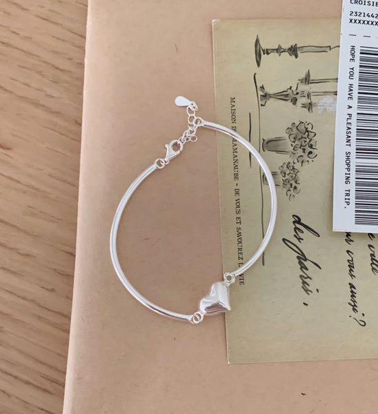 [SOYE PI-NE] Charming Heart Silver Bangle Bracelet