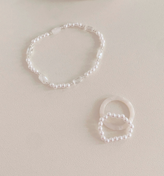 [SOYE PI-NE] Glass Bead Ring & Bracelet Set