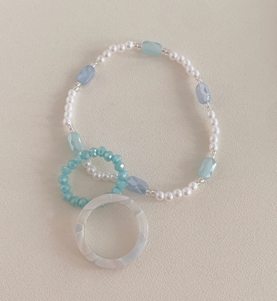 [SOYE PI-NE] Glass Bead Ring & Bracelet Set