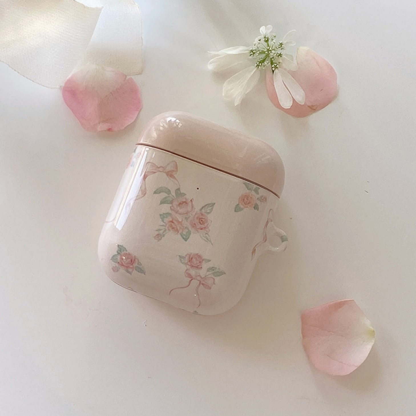 [Romantic Mood] Ribbon Collection Flower Glossy AirPods Case